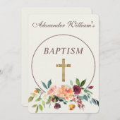 エレガント金ゴールドブルゴーニュフローラベビー《キリスト教》洗礼式や命名式 招待状 (正面/裏面)