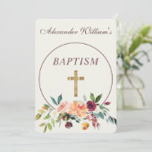 エレガント金ゴールドブルゴーニュフローラベビー《キリスト教》洗礼式や命名式 招待状 (スタンド正面)