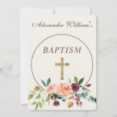 エレガント金ゴールドブルゴーニュフローラベビー《キリスト教》洗礼式や命名式 招待状 (正面)