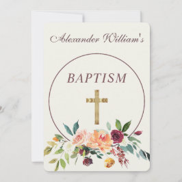 エレガント金ゴールドブルゴーニュフローラベビー《キリスト教》洗礼式や命名式 招待状