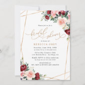 エレガント金ゴールドブルゴーニュ赤面フローラブライダルシャワー 招待状 (正面)