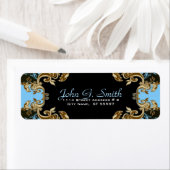 エレガント金ゴールドブルーとブラックのヴィンテージフローラフレーム ラベル (インサイチュ)