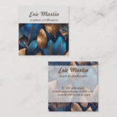 エレガント金ゴールドブルーの葉自然デザイン スクエア名刺 (正面/裏面)