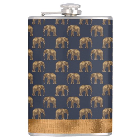 エレガント金ゴールドブルーエレファントシかわいらしカッコいいック フラスク (正面)