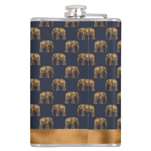 エレガント金ゴールドブルーエレファントシかわいらしカッコいいック フラスク (裏面)