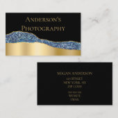 エレガント金ゴールドブルーグリッター 名刺 (正面/裏面)