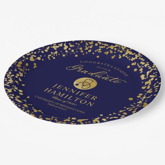 エレガント金ゴールドブルーナースドクター卒業 ペーパープレート (アングル)