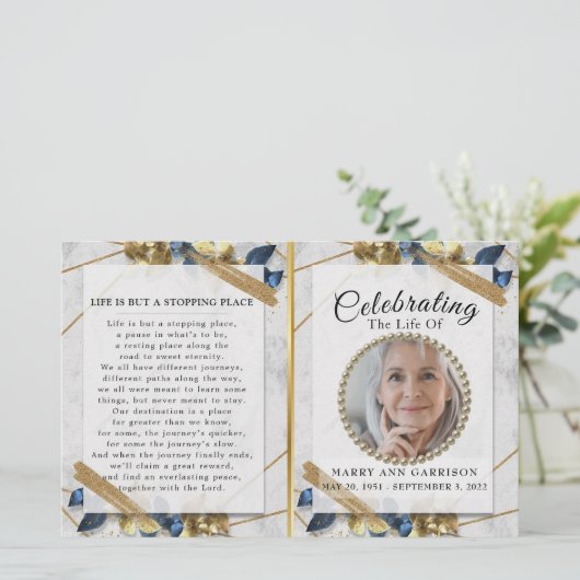 エレガント金ゴールドブルーフォトライフお祝いプログラム (スタンド正面)