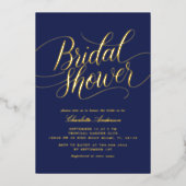 エレガント金ゴールドブルーブライダルシャワー 箔招待状 (正面)