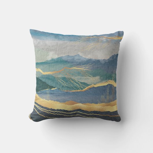 エレガント金ゴールドブルーランドスケープアート クッション (正面)
