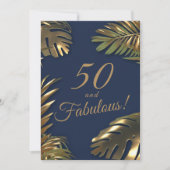 エレガント金ゴールドブルー写真50誕生日 招待状 (正面)