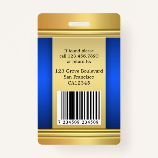 エレガント金ゴールドブルー従業員の写真IDバッジ バッジ (裏面)