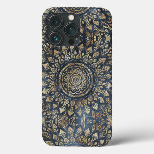エレガント金ゴールドブルー曼荼羅フローラ iPhone 13 PROケース