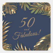 エレガント金ゴールドブルー50ファブラス誕生日 スクエアシール (正面)