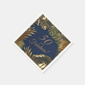 エレガント金ゴールドブルー50ファブラス誕生日 スタンダードカクテルナプキン (角)