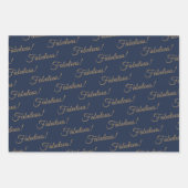 エレガント金ゴールドブルー50ファブラス誕生日 ラッピングペーパーシート (正面3)