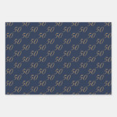 エレガント金ゴールドブルー50ファブラス誕生日 ラッピングペーパーシート (正面)