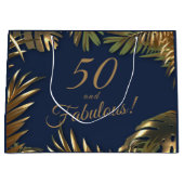 エレガント金ゴールドブルー50ファブラス誕生日 ラージペーパーバッグ (正面)
