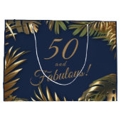 エレガント金ゴールドブルー50ファブラス誕生日 ラージペーパーバッグ (裏面)