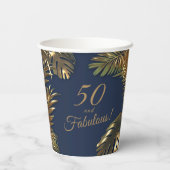 エレガント金ゴールドブルー50ファブラス誕生日 紙コップ (裏面)