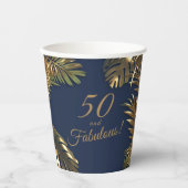 エレガント金ゴールドブルー50ファブラス誕生日 紙コップ (正面)