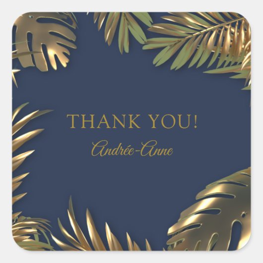 エレガント金ゴールドブルー50素晴らしい感謝 スクエアシール (正面)