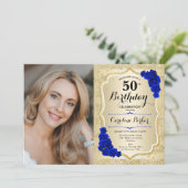 エレガント金ゴールドブ王室のルーバラ写真50誕生日 招待状 (スタンド正面)