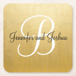 エレガント金ゴールドブ結婚ラックの贈り物 – モノグラム スクエアペーパーコースター