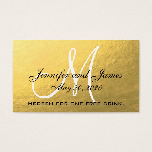 エレガント金ゴールドブ結婚ラック無料ドリンクカード (正面)