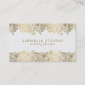 エレガント金ゴールドペイズリーオン白ウェディングプランナー 名刺 (正面)