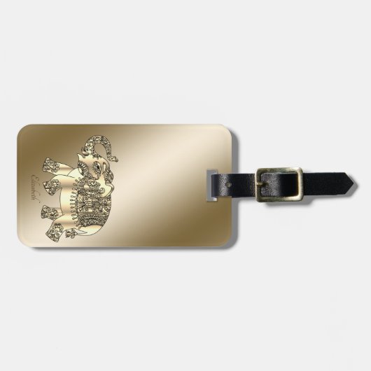 エレガント金ゴールドペイズリー象パーソナライズされた-A ラゲッジタグ (正面横)