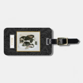 エレガント金ゴールドペットネーム黒フローラ生成ラベル ラゲッジタグ (正面横)