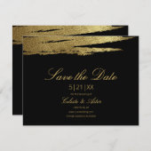 エレガント金ゴールドホイルフェイクブラシブラック日付を保存 セーブザデート (正面/裏面)