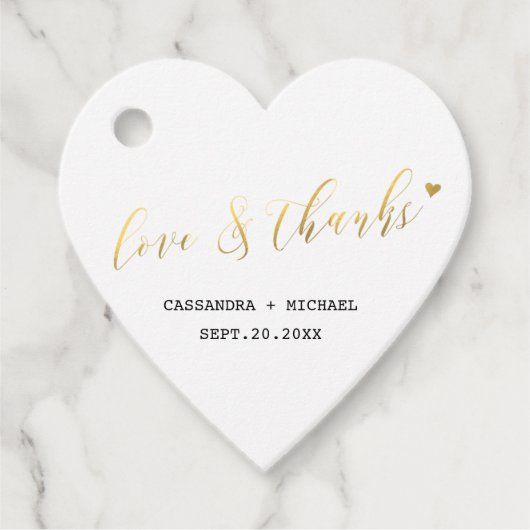 エレガント金ゴールドホワイトシック結婚スクリプト フェイバータグ (正面)