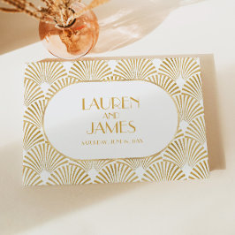 エレガント金ゴールドホワイトジオメトリックアールデコ結婚 ゲストブック
