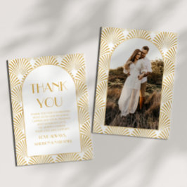 エレガント金ゴールドホワイトジオメトリックアールデコ結婚 サンキューカード