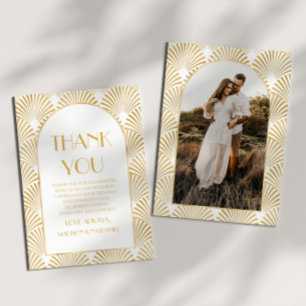 エレガント金ゴールドホワイトジオメトリックアールデコ結婚 サンキューカード