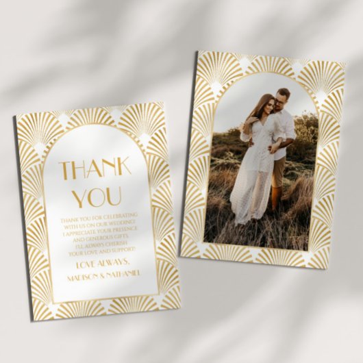 エレガント金ゴールドホワイトジオメトリックアールデコ結婚 サンキューカード