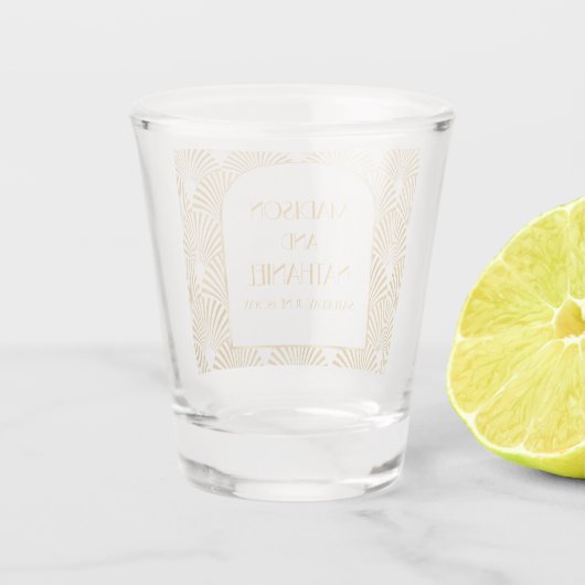 エレガント金ゴールドホワイトジオメトリックアールデコ結婚 ショットグラス (裏面)