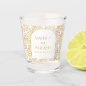 エレガント金ゴールドホワイトジオメトリックアールデコ結婚 ショットグラス (正面)