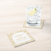 エレガント金ゴールドホワイトジオメトリックアールデコ結婚 スクエアペーパーコースター (インサイチュ)