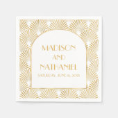 エレガント金ゴールドホワイトジオメトリックアールデコ結婚 スタンダードカクテルナプキン (正面)