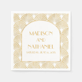 エレガント金ゴールドホワイトジオメトリックアールデコ結婚 スタンダードカクテルナプキン