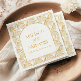 エレガント金ゴールドホワイトジオメトリックアールデコ結婚 スタンダードカクテルナプキン