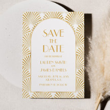 エレガント金ゴールドホワイトジオメトリックアールデコ結婚