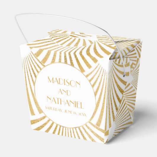 エレガント金ゴールドホワイトジオメトリックアールデコ結婚 フェイバーボックス (裏面サイド)