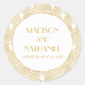 エレガント金ゴールドホワイトジオメトリックアールデコ結婚 ラウンドシール (正面)