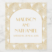 エレガント金ゴールドホワイトジオメトリックアールデコ結婚 ワインラベル (シングルラベル)