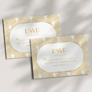 エレガント金ゴールドホワイトジオメトリックアールデコ結婚 出欠カード