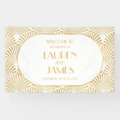 エレガント金ゴールドホワイトジオメトリックアールデコ結婚 横断幕 (横)